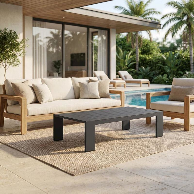 Powder-Coated Aluminum Rectangular Outdoor Patio Coffee Table, Gray image number 5