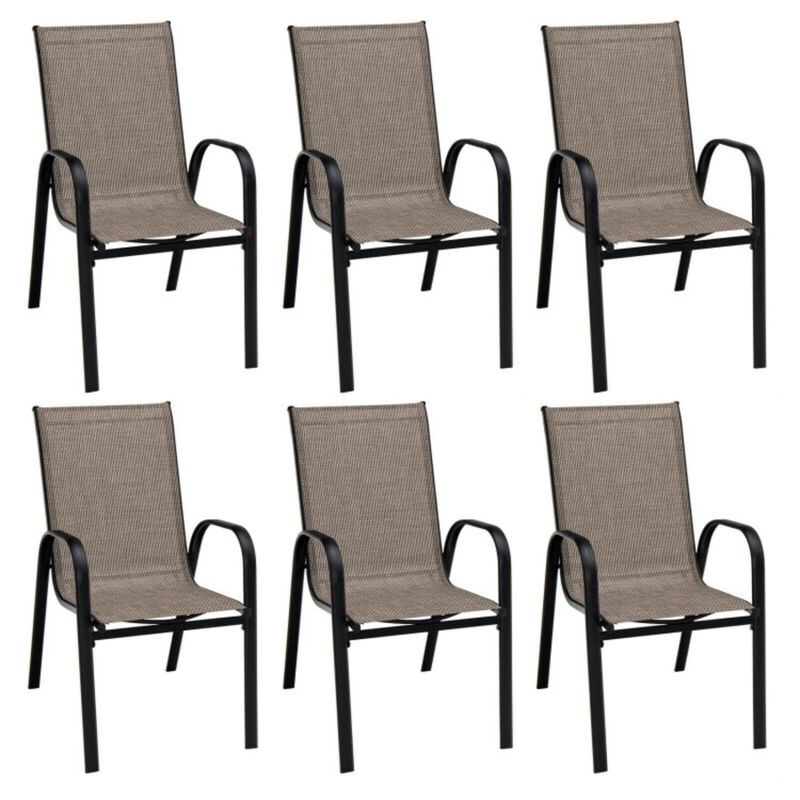 Hivvago 6 Pieces Patio Stackable Dining Chairs with Curved Armrests and Breathable Fabric