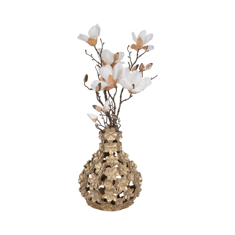 Metal, 12" Cut-out Flower Vase, Champagne image number 1
