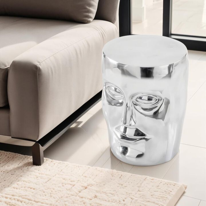 Hivvago 18 Inch  Silver Aluminum Faces Round End Table