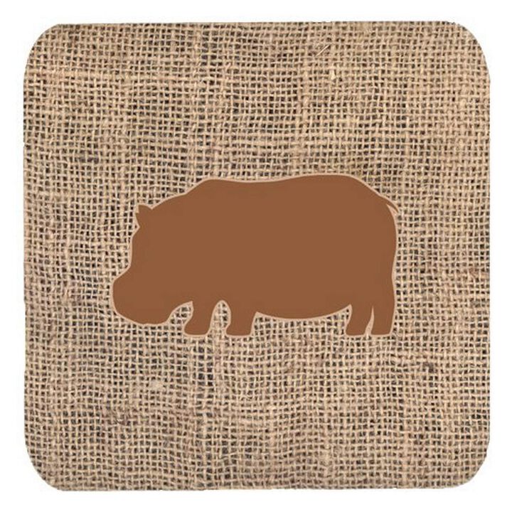 Caroline's Treasures BB1130-BL-BN-FC Hippopotamus Burlap and Brown Foam Coasters (Set of 4), 3.5 H x 3.5 W, Multicolor