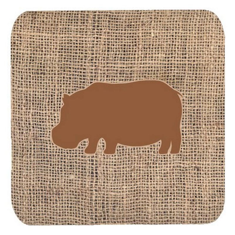 Caroline's Treasures BB1130-BL-BN-FC Hippopotamus Burlap and Brown Foam Coasters (Set of 4), 3.5 H x 3.5 W, Multicolor