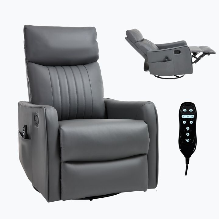 Faux Leather Manual Recliner Chair with Heat and Massage, Living Room Rocker and Swivel Chair