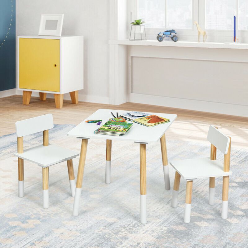 Kids Wooden Table and 2 Chairs Set-White image number 1