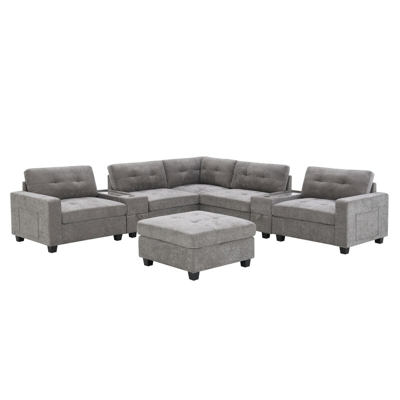 Merax Chenille Modular Sectional Sofa with Dual Consoles image number 0