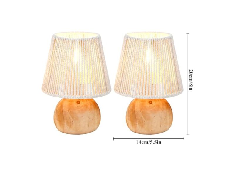 Cordless Boho Wood Table Lamps Set Of 2 For Living Room Bedroom Patio image number 2