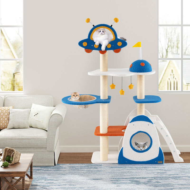Space Theme Cat Tree Multi-level Cat Tower with Sisal Covered Scratching Posts