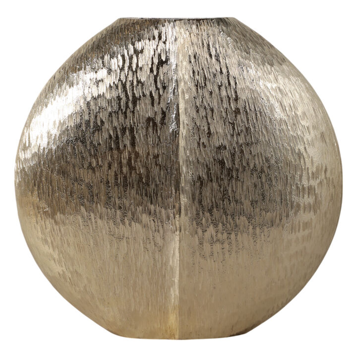 14x14" Modern Round Metal Vase, Gold