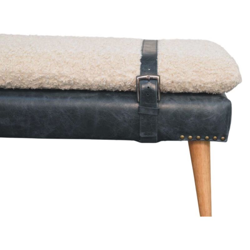 Artisan Furniture Solid Wood Boucle x Black Leather Bench