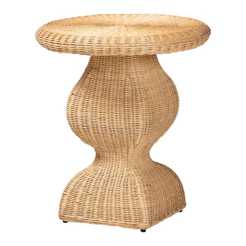 bali & pari Hideo Natural Rattan End Table - Handwoven Wicker Sculptural Accent Table with Pedestal Base image number 0