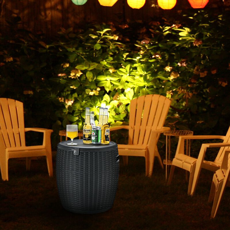 9.5 Gallon 4-in-1 Patio Rattan Cool Bar Cocktail Table Side Table