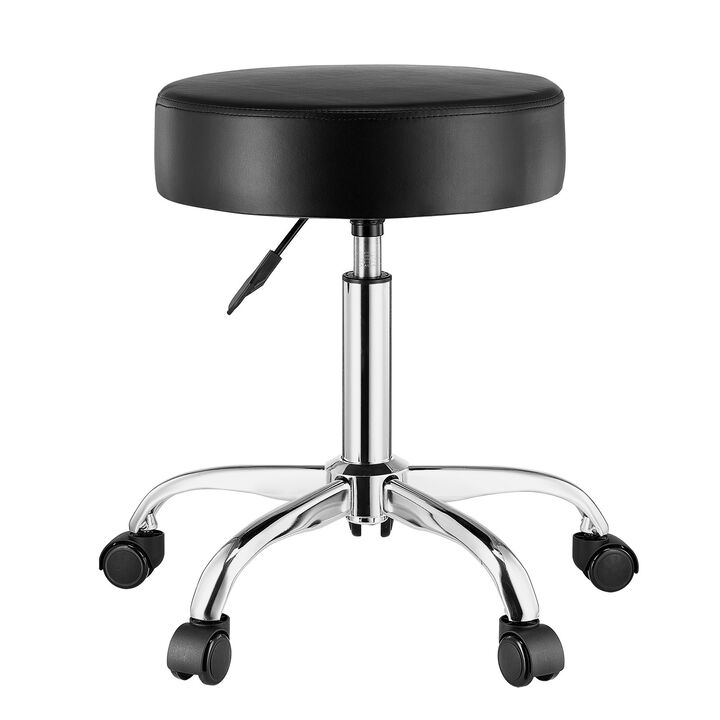 Round Swivel Rolling Stool with Wheels, Adjustable PU Leather Seat for Salon, Spa & Massage