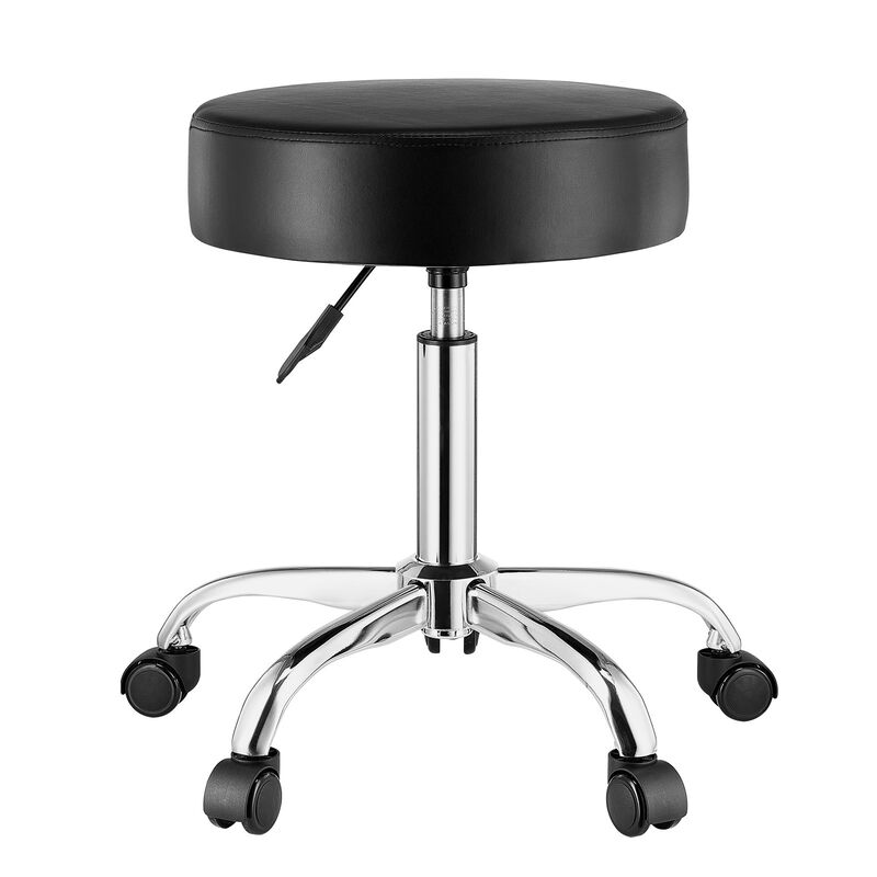 Round Swivel Rolling Stool with Wheels, Adjustable PU Leather Seat for Salon, Spa & Massage image number 0