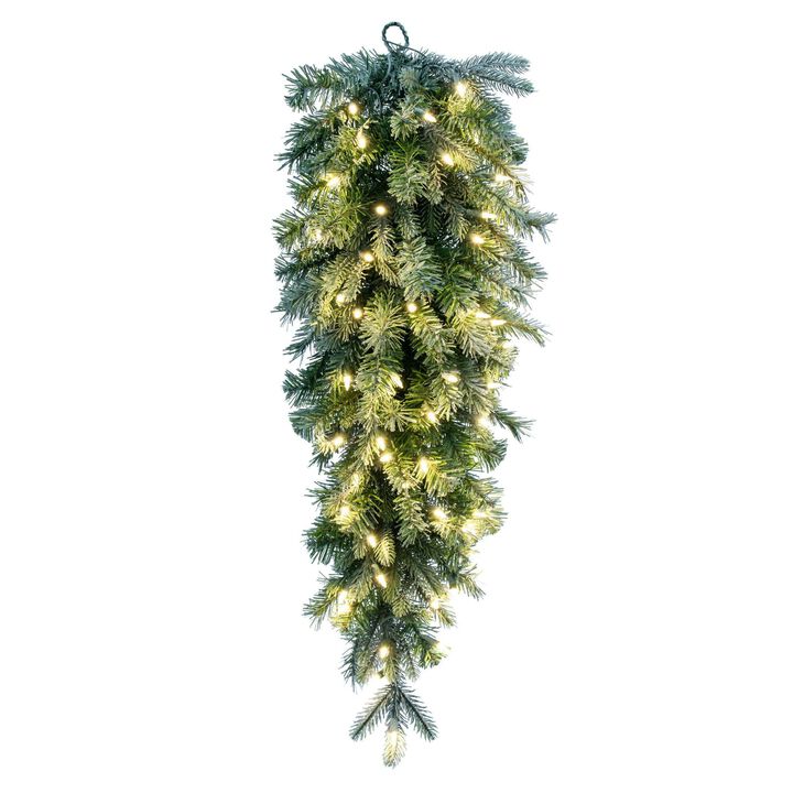 Vickerman Frosted Douglas Fir Artificial Pre-Lit Teardrop with Warm White LED Lights.