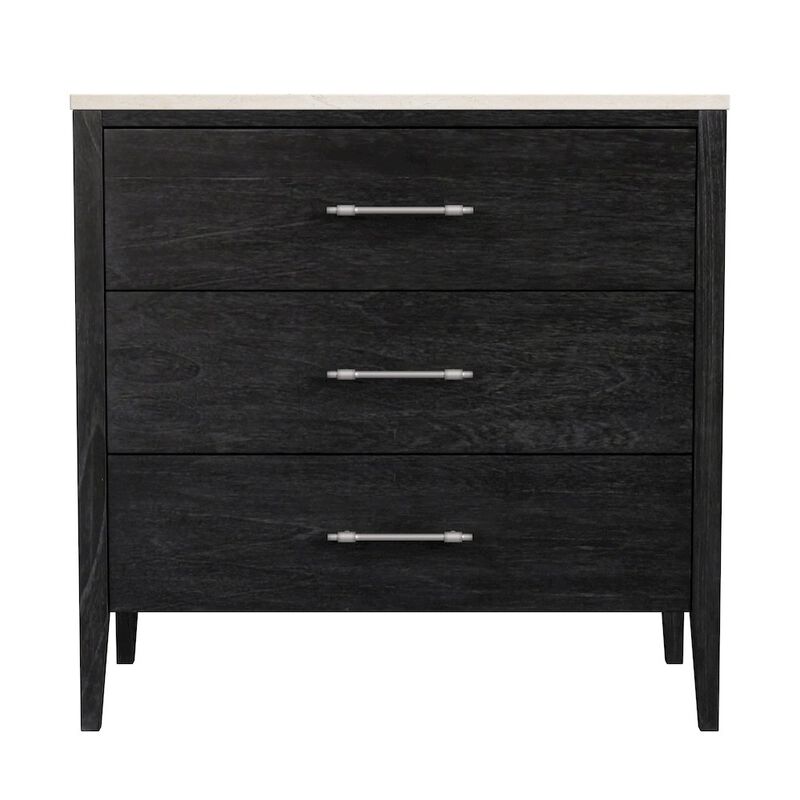 Butler Specialty Averly 32.75 in. W Rectangular Marble and Wood 3 Drawer Chest, Black image number 3