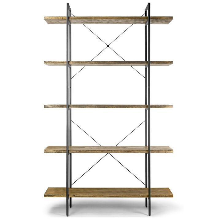 Glamour Home Amrit 84.5&rdquo; Wood Shelf Metal Frame Etagere Bookcase Five-shelf Media Center
