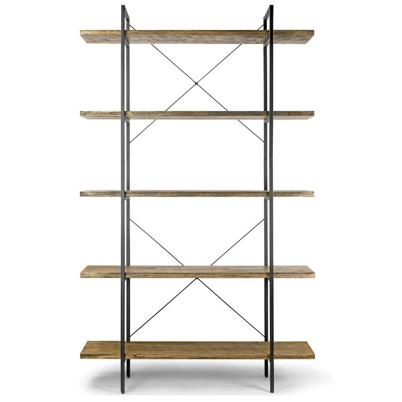 Glamour Home Amrit 84.5&rdquo; Wood Shelf Metal Frame Etagere Bookcase Five-shelf Media Center