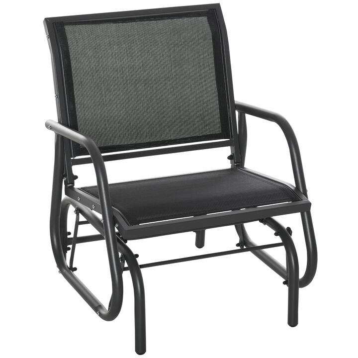 Porch Glider, Metal Frame Swing Glider Chair With Breathable Mesh Fabric, Curved Armrests