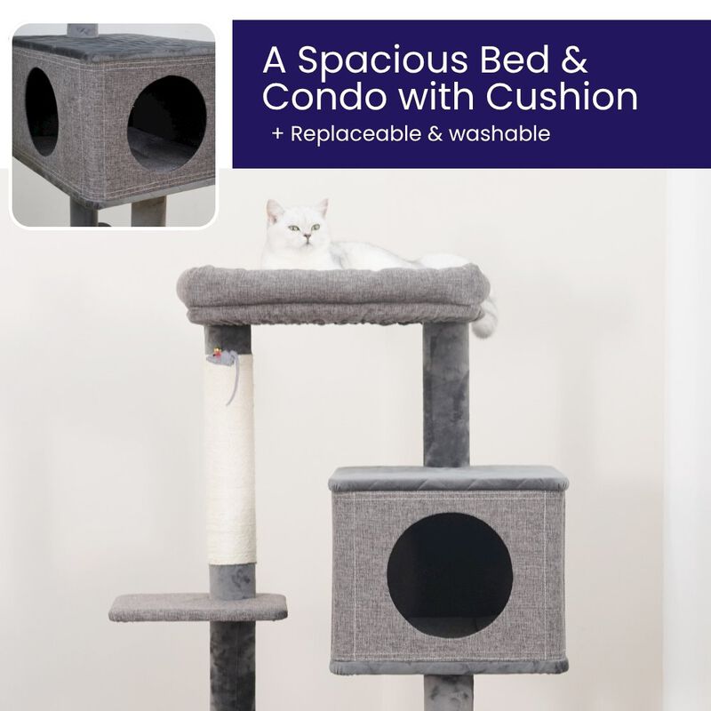 Catry 4-Level 49" Linen & Plush Cat Tree with Natural Sisal Scratchers, Spacious Condo