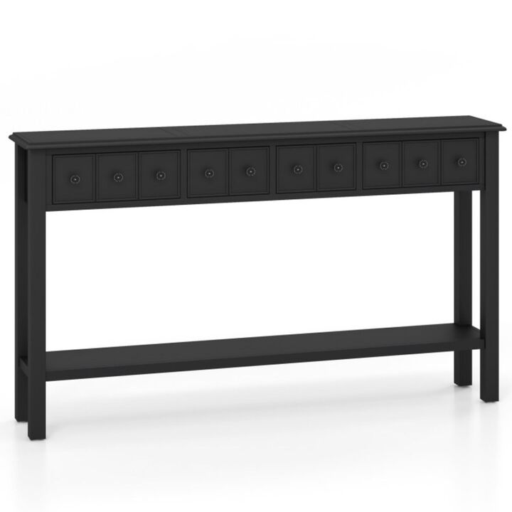 Hivvago 60 Inch Long Sofa Table with 4 Drawers and Open Shelf for Living Room-Espresso
