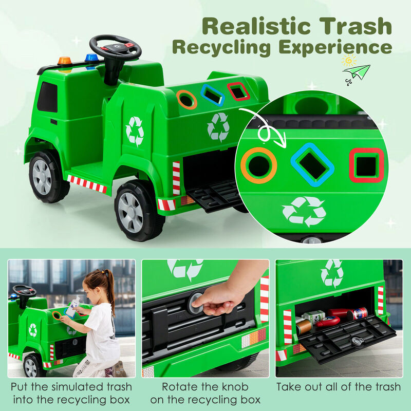 Kids Ride On Garbage Truck Toy with 6 Accessories and Realistic Warning Lights-Green image number 6