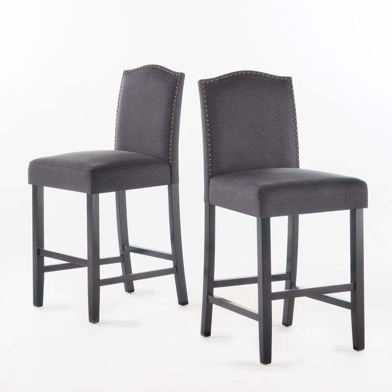Upholstered Counter Height Barstools with Nailhead Trim(Set of 2)