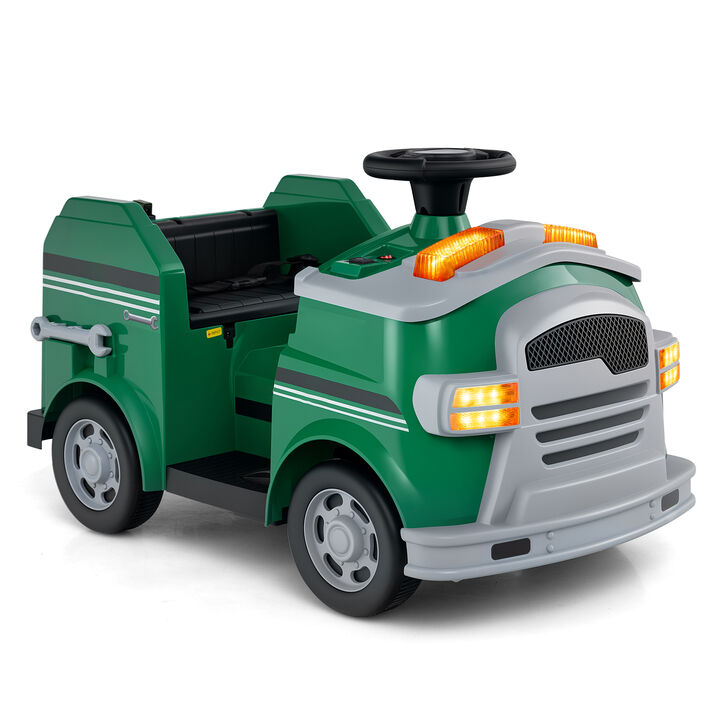 12V Kids Ride-On Fire Truck with Shovel, Wrench and Toy Accessories