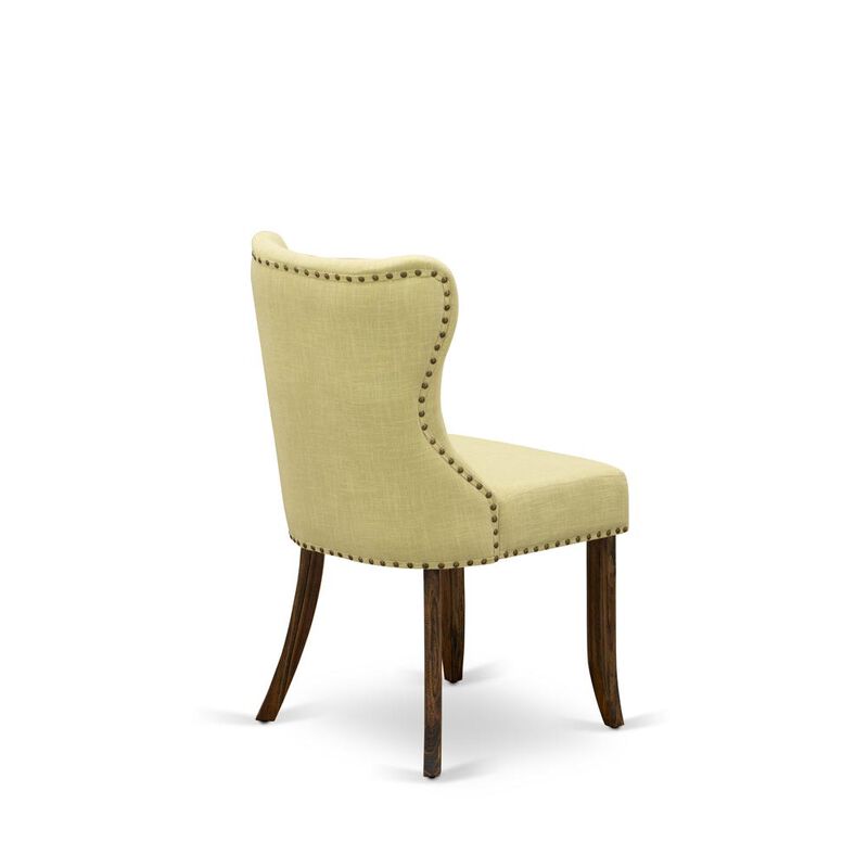 East West Furniture - Set of 2 - Parsons Chair- Upholstered Chair Includes Distressed Jacobean Wooden Structure with Limelight Linen Fabric Seat with Nail Head and Button Tufted Back