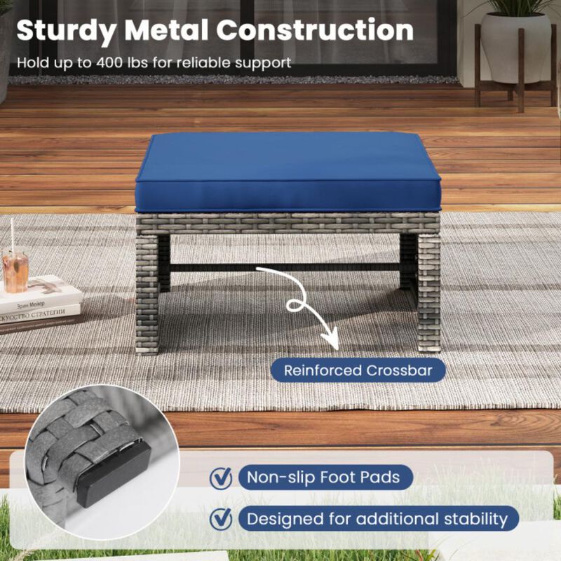 Hivvago 2 Pieces Patio PE Rattan Ottomans with Soft Zippered Cushions for Deck