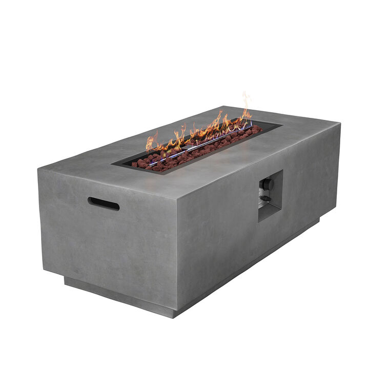 MONDAWE 42" Rectangular Propane Fire Pit Table 50,000 BTU Heater with Included Waterproof Cover, Gray