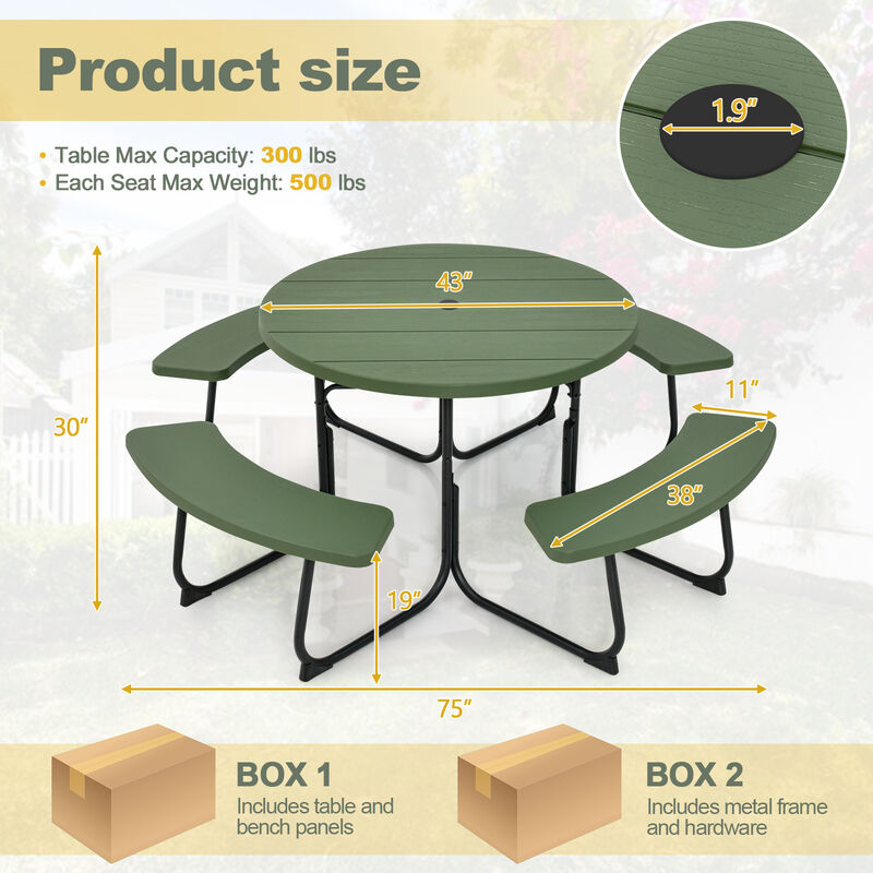 8-Person Outdoor Picnic Table and Bench Set with Umbrella Hole