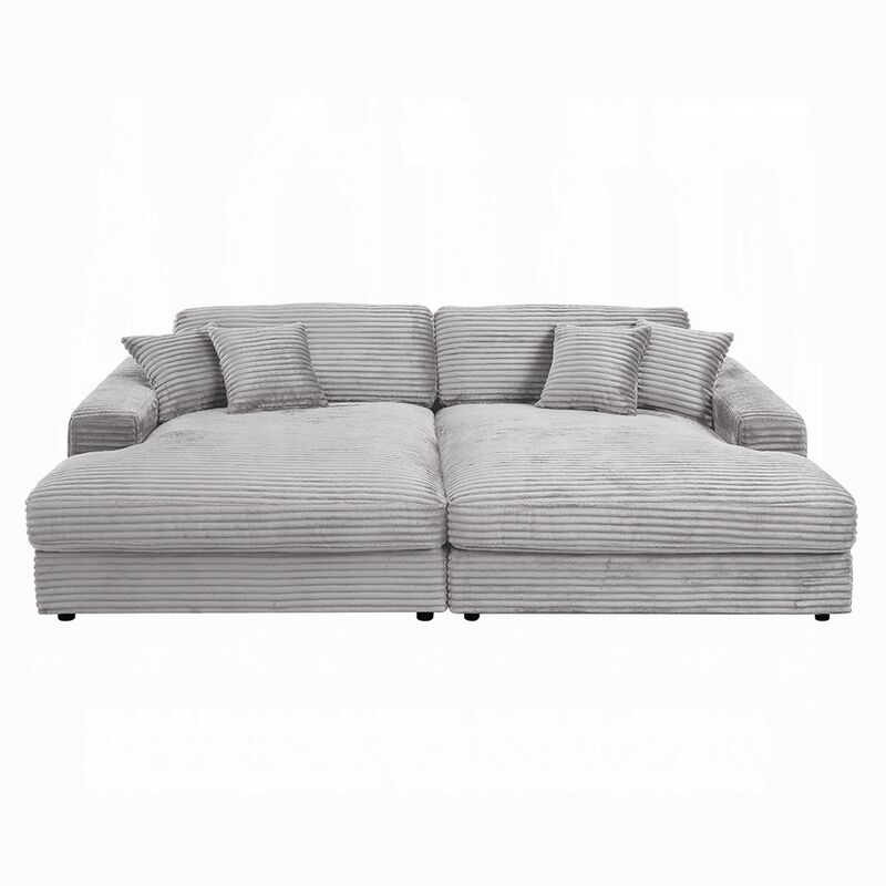Liny 2pc Sectional Sofa Daybed Set, 4 Throw Pillows, Light Gray Velvet