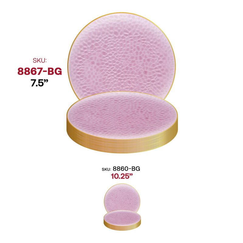 7.5" Clear Pink with Gold Rim Hammered Glass Plastic Salad Plates (120 Plates) image number 5
