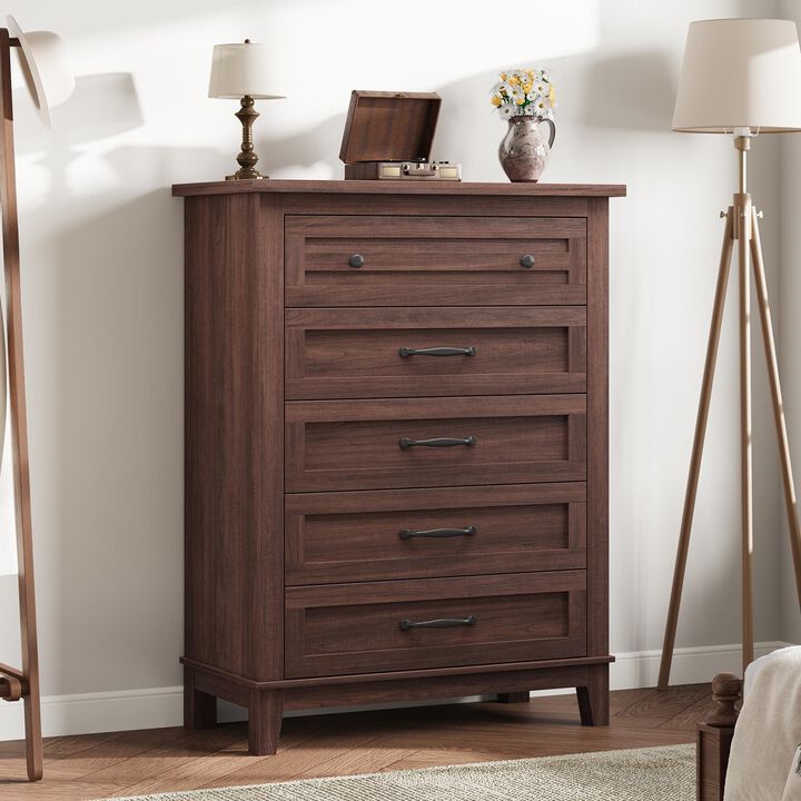 5-Drawer Tall Vertical Dresser, 41.3" Freestanding Wooden Storage Chest for Bedroom, Living Room & Entryway