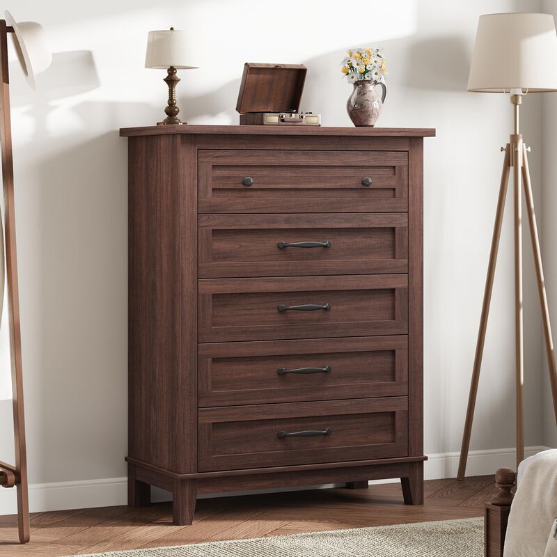 5-Drawer Tall Vertical Dresser, 41.3" Freestanding Wooden Storage Chest for Bedroom, Living Room & Entryway image number 1