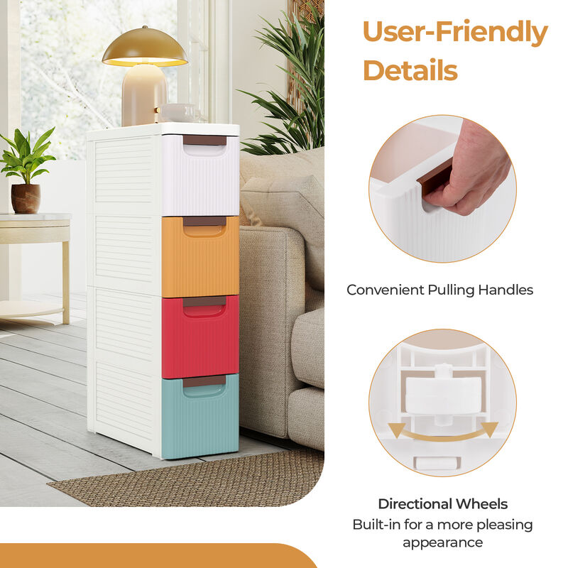 Narrow 4-Drawer Storage Cabinet on Wheels for Small Spaces-Multi Color image number 3