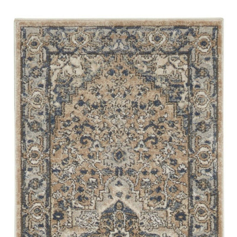 HomeRoots 12' Gray and Ivory Medallion Power Loom Runner Rug image number 2