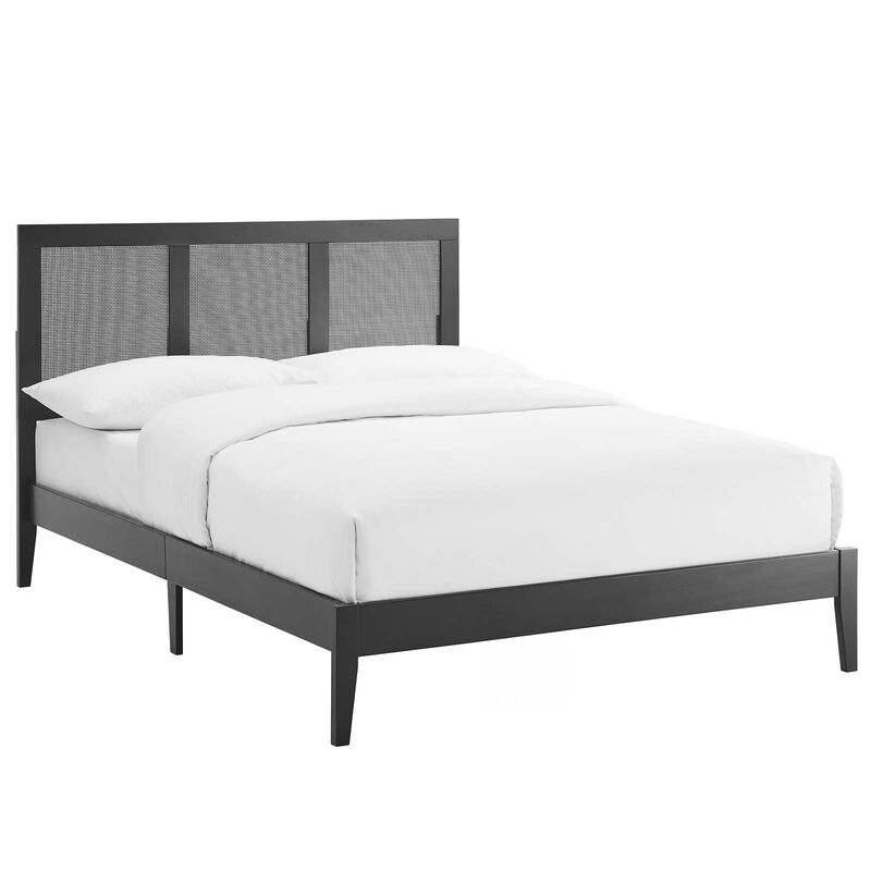Sirocco Rattan and Wood Full Platform Bed - Benzara image number 0
