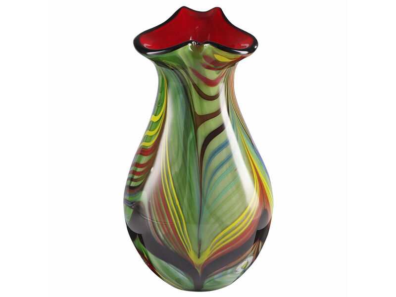 Hand Blown Abstract Teardrop Art Glass Vase with Angled Lip