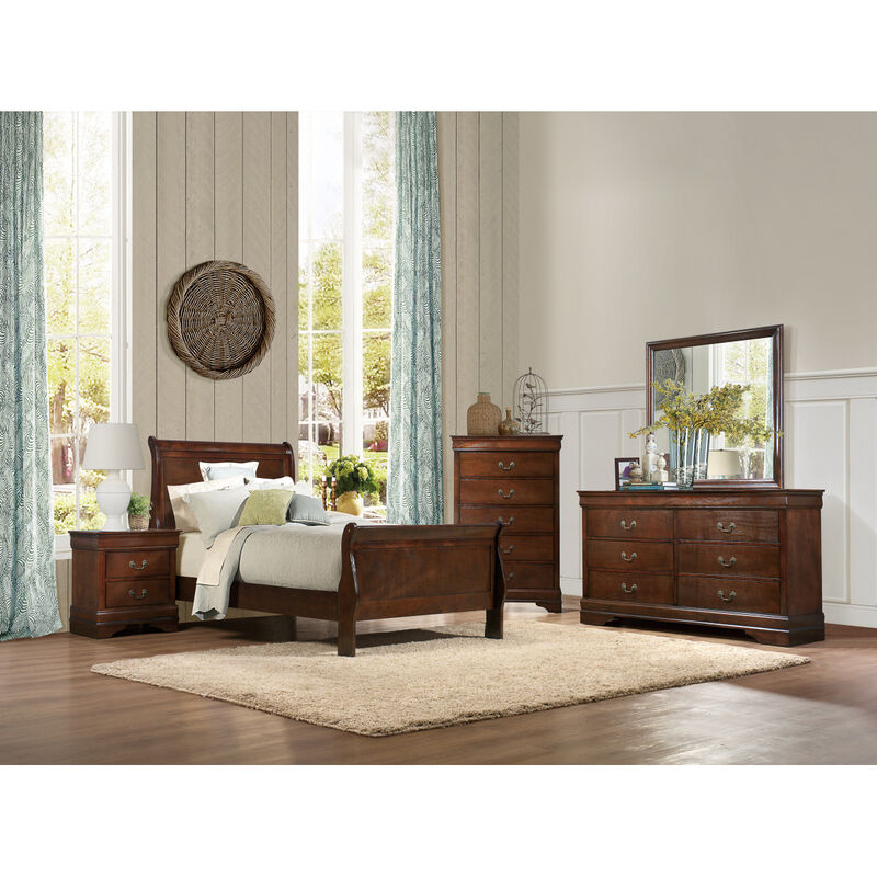 Traditional Design Bedroom Furniture 1pc Chest of 5x Drawers Brown Cherry Finish Antique Drop Handles Furniture