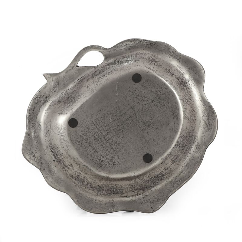 Haily Decorative Tray Platter, Flower Shaped Vein Details, Nickel Tone - Benzara