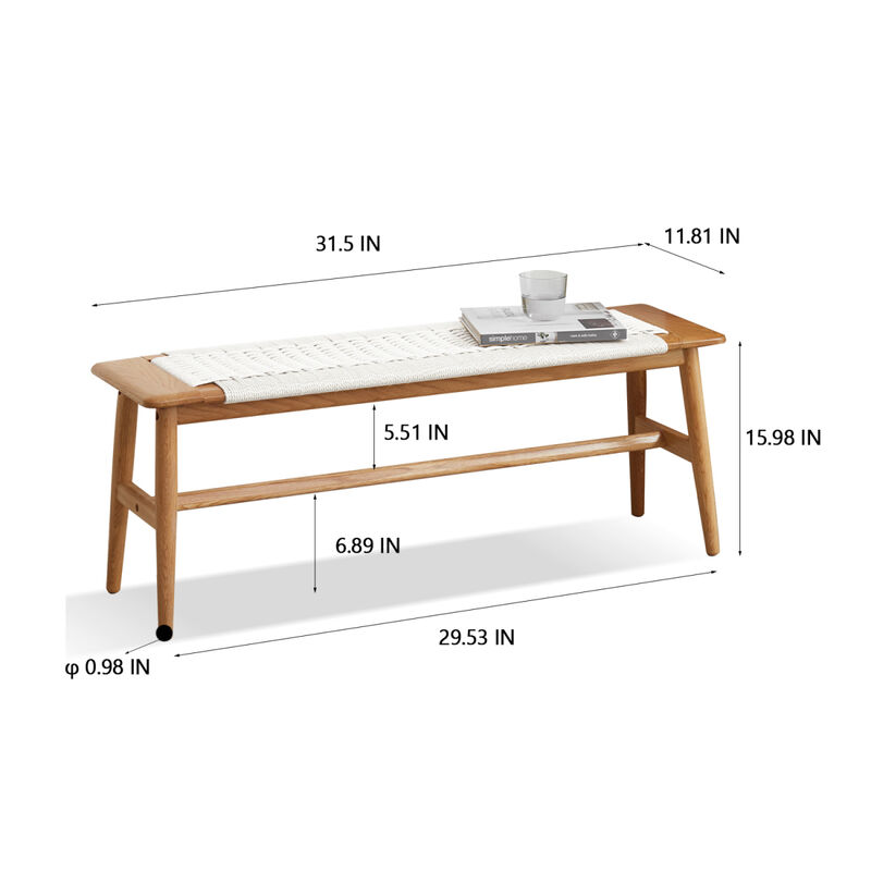 Design Natural Oak Wood Dining Bench Bed Bench For Dining Room, Bedroom, Bathroom (White)