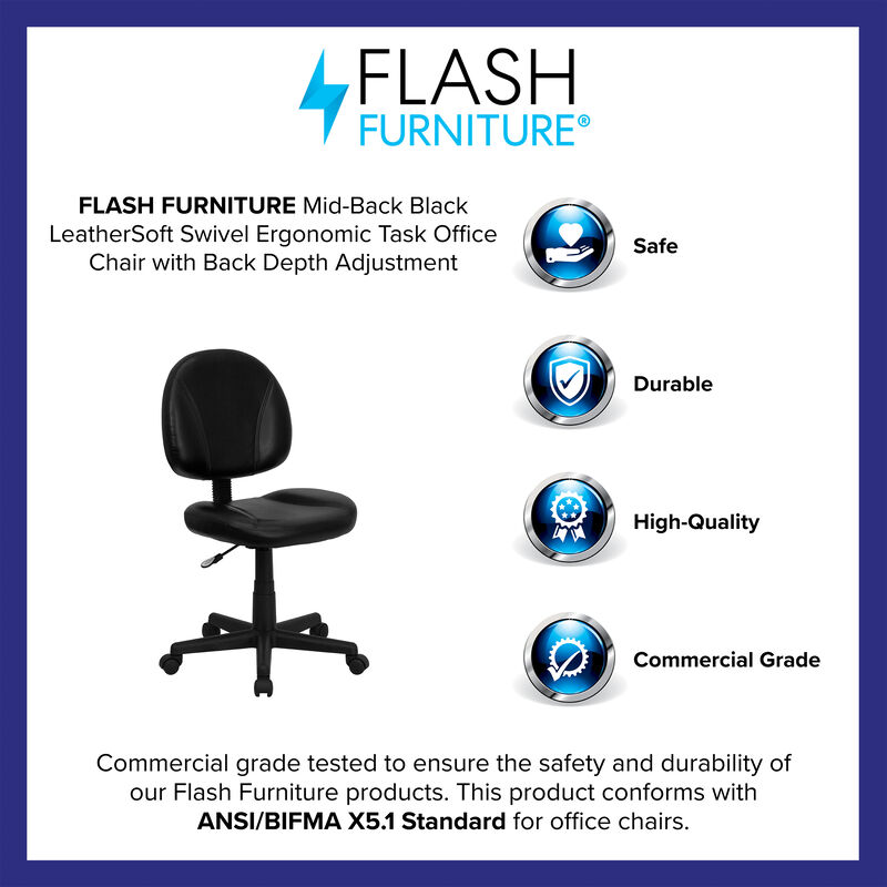 Ronald Mid-Back LeatherSoft Swivel Ergonomic Task Office Chair with Back Depth Adjustment image number 3