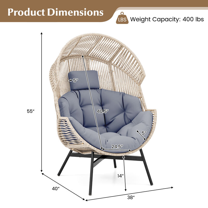 Wicker Oversized Egg Style Chair with Cushions and Headrest