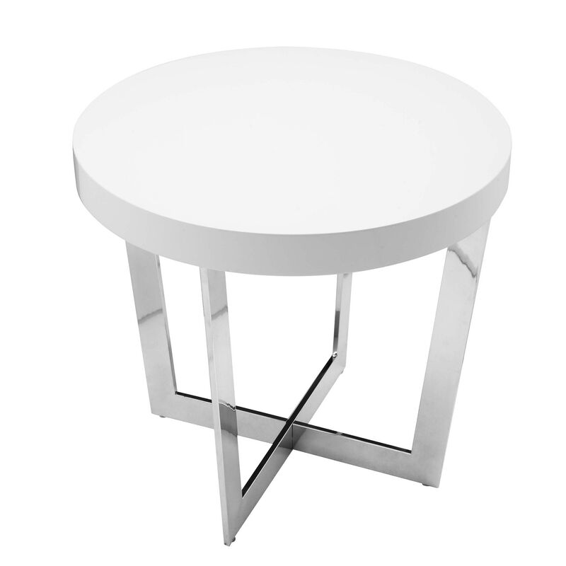 Tini 24 Inch Side End Table, Round Shaped Top, Metal Frame, White Finish