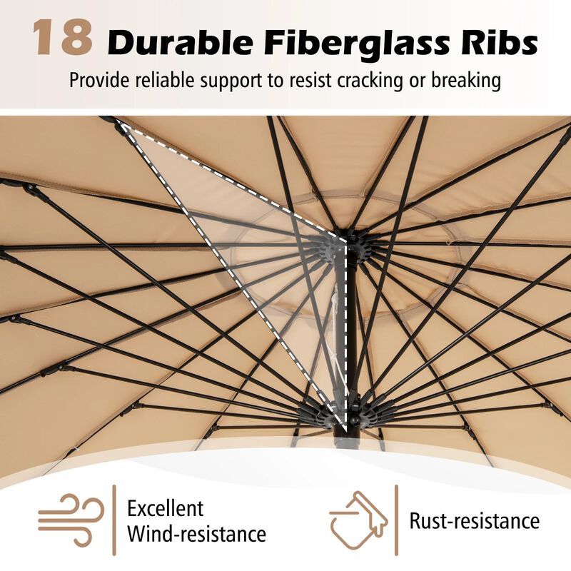 Mondawe 9 Feet Aluminum Market Round Patio Umbrella with 18 Fiberglass Ribs
