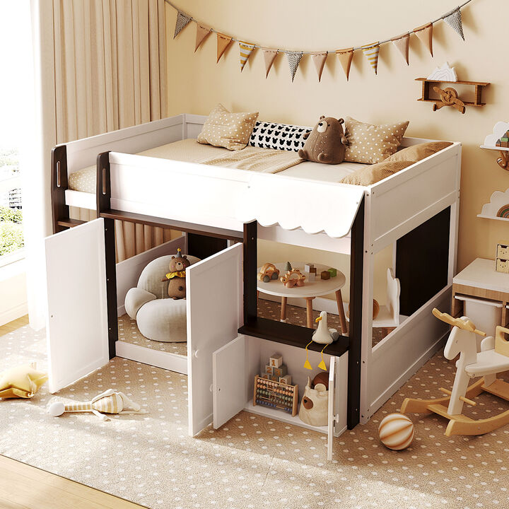 Merax Full Size Whimsical House Loft Bed with Awning & Open Play Zone