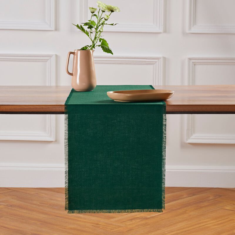 Solino Home Fringe 100% Linen Table Runner &ndash; Handcrafted, Machine Washable, Perfect for Holiday and Everyday Dining