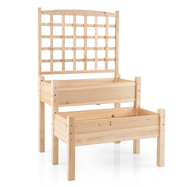 Wooden Raised Garden Bed with Trellis for Vines, Flowers and Vegetables