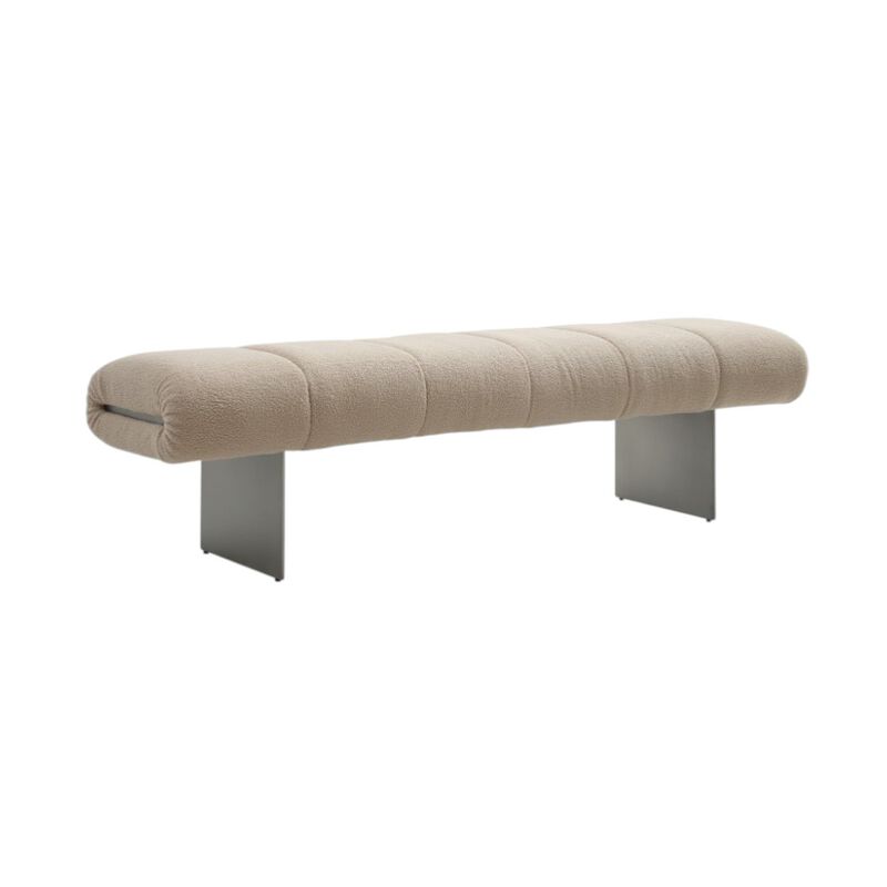 HomeRoots 63" Beige and Nickel Boucle and Steel Upholstered Bench image number 2